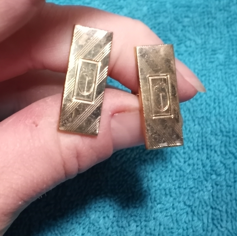 Gold Rectangular Cufflinks Vintage - image 3